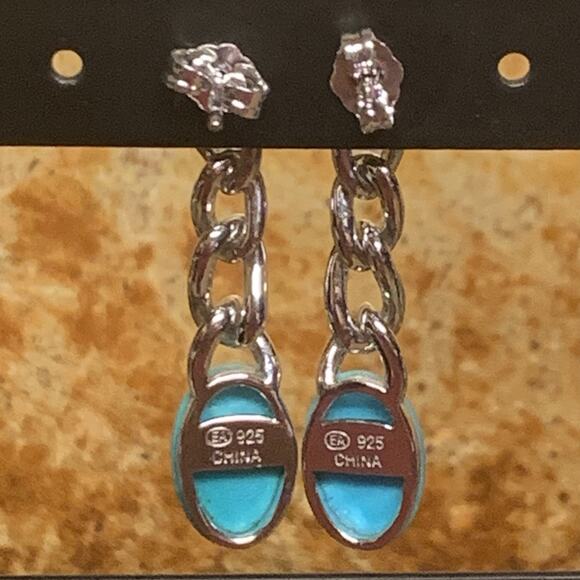 Sterling Silver and Turquoise Earrings Dangle/Drop By EA - Picture 9 of 9